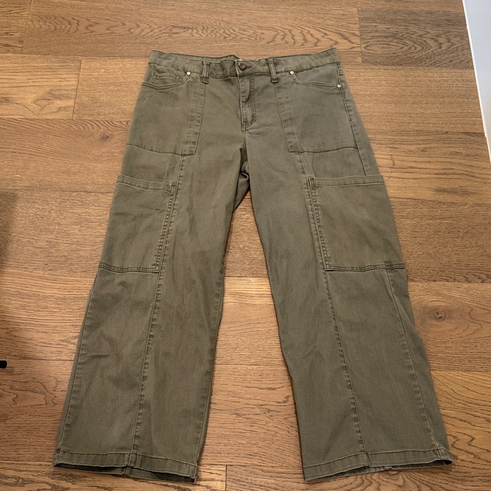 Celebrity Pink Wide Leg Juniors Cargo Pants Green 15/32 Mid Rise Flat Pockets‎